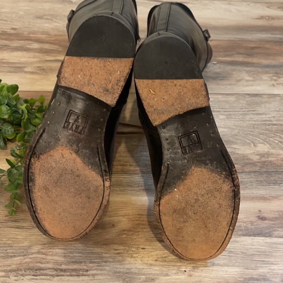 Frye-Melissa Button Black Leather Zip-up Tall Equestrian Riding Boots Sz 8 - Picture 10 of 16